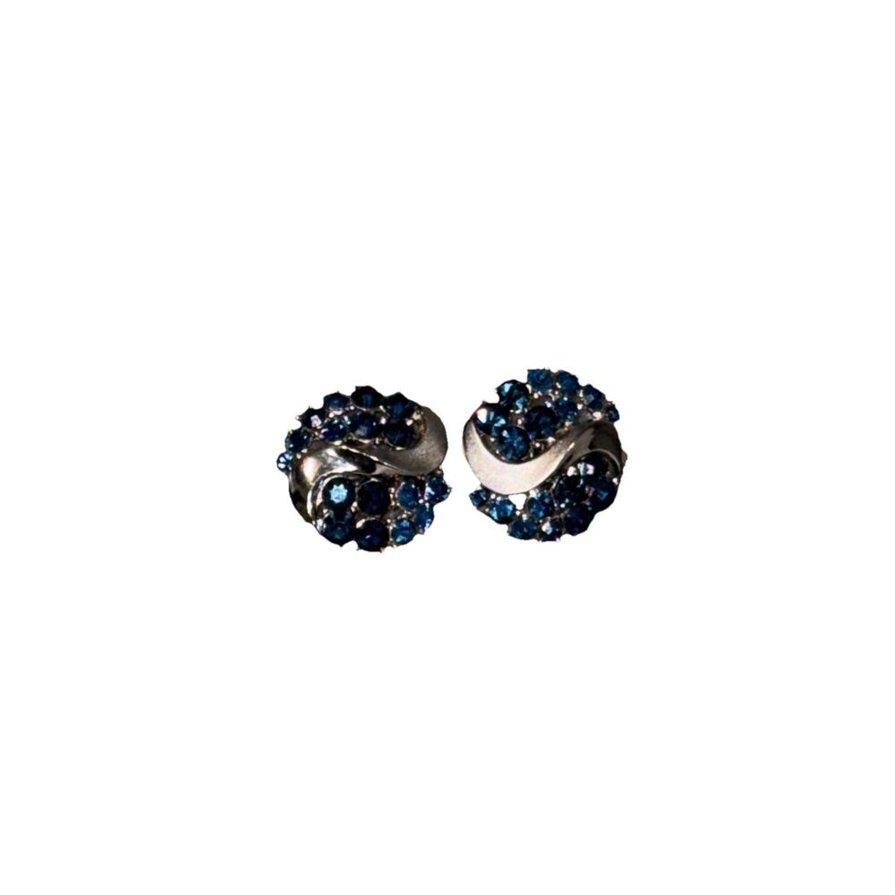 Vintage Silver Swirl Blue Rhinestone Brooch or Earrings – Mid Century